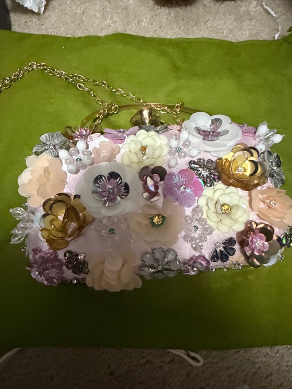 Floral Embellished Pink Evening Clutch